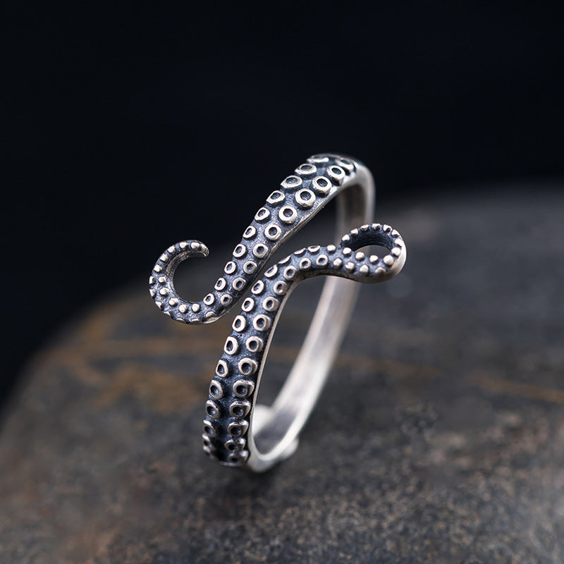 Antique Finish Octopus Touch Phone Finger Ring