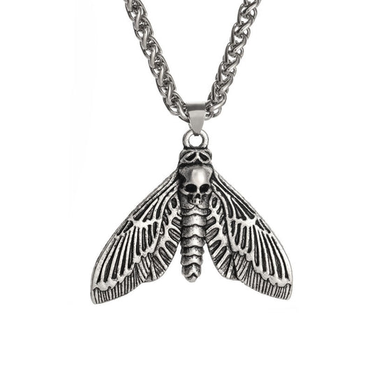 Vintage Skull Moth Necklace - Retro Animal Pendant