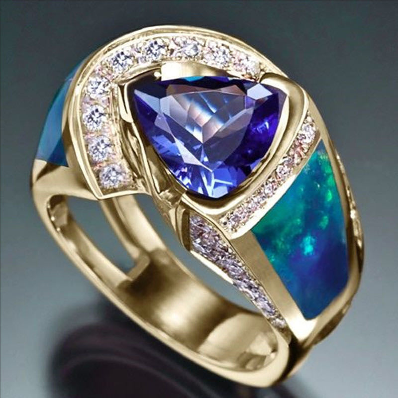 Gold Triangle Purple Zirconium Star Rings for Couples