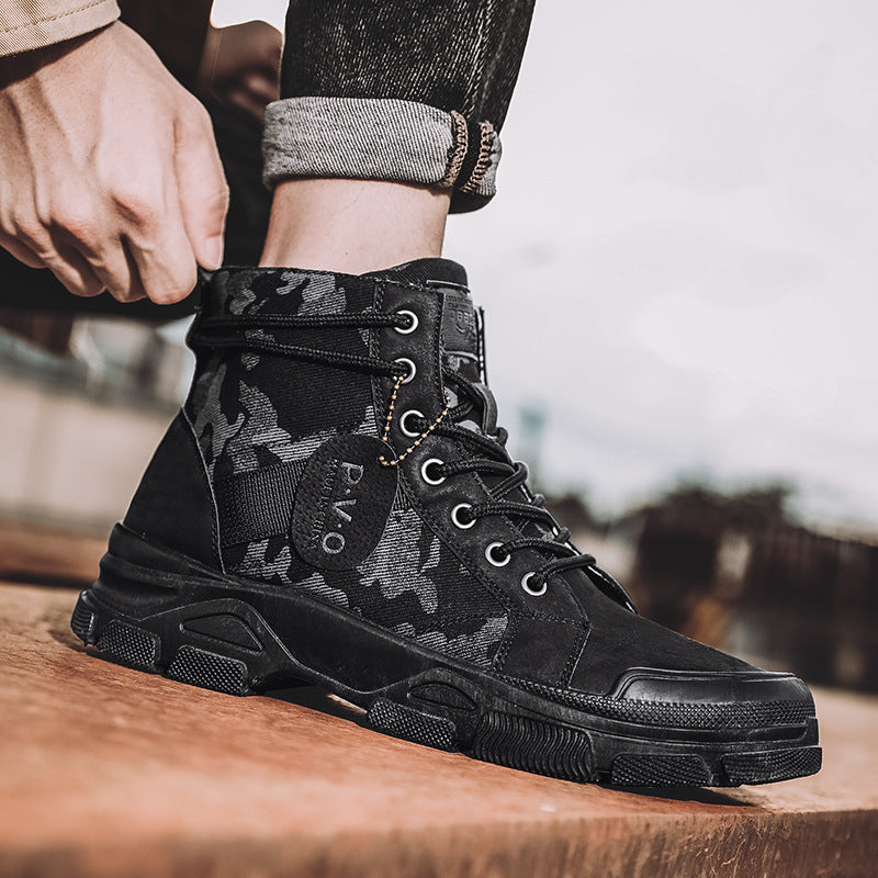 Retro High-Top Canvas Hiking Boots for Outdoors