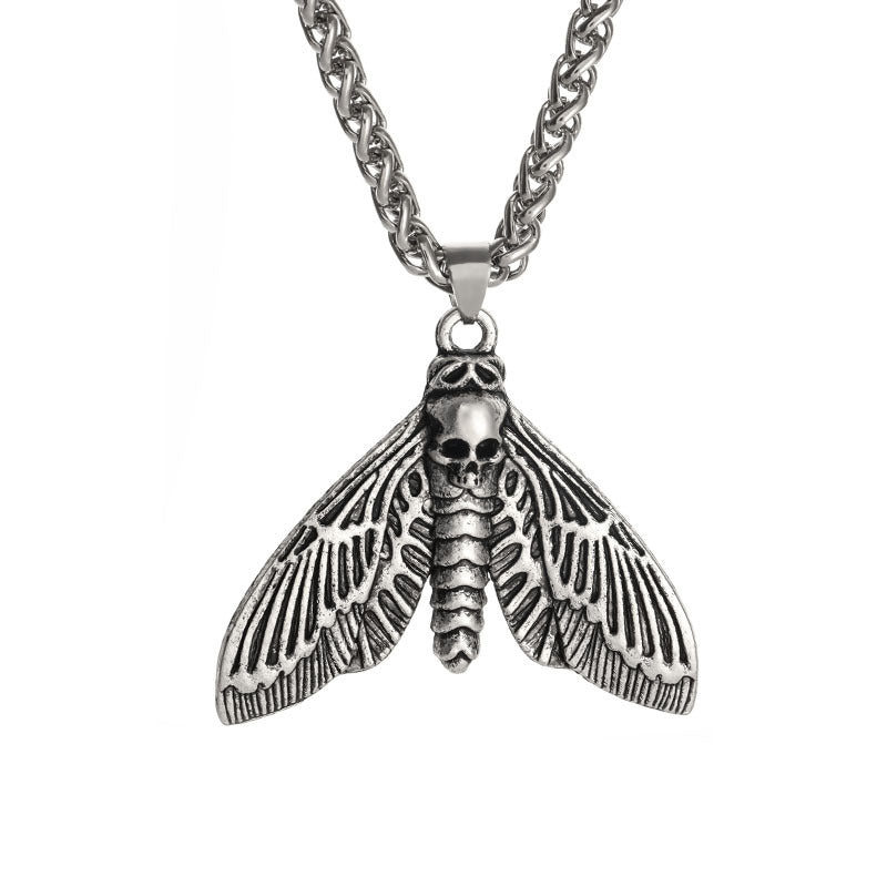 Vintage Skull Moth Necklace - Retro Animal Pendant