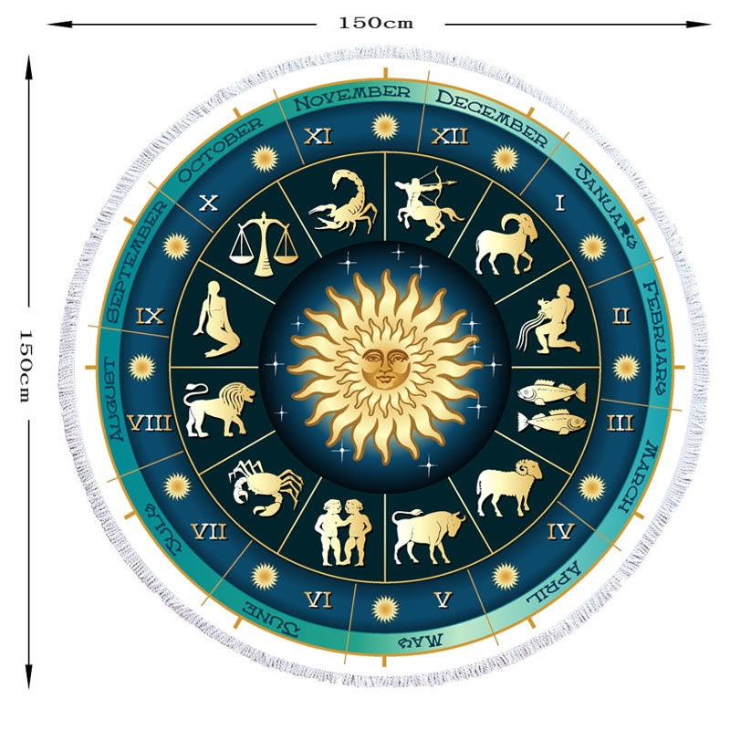Zodiac Printed Round Beach Towel with Tassels (1 Piece)