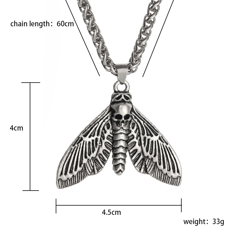 Vintage Skull Moth Necklace - Retro Animal Pendant